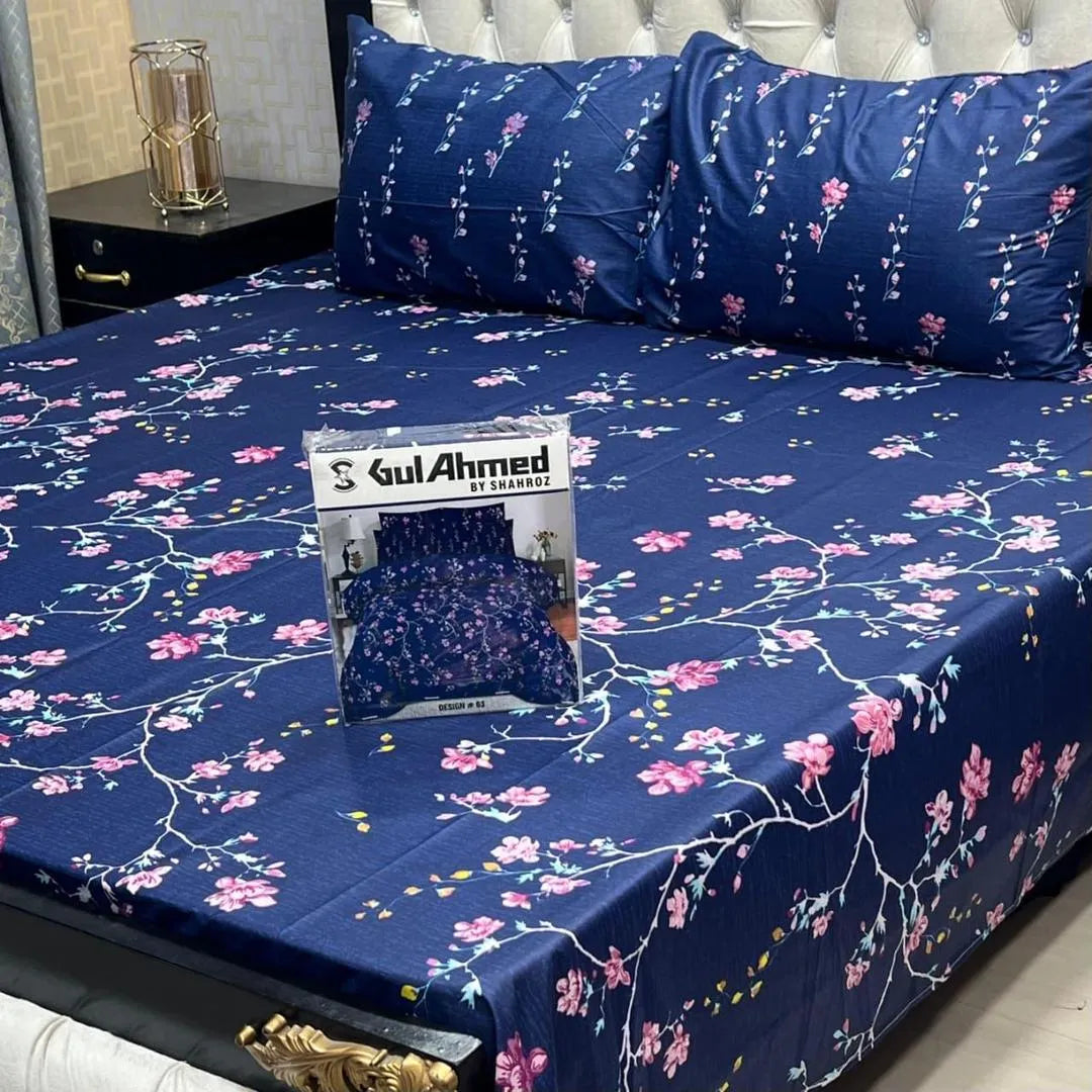 3 Piece Printed Double Bed Sheet Set with Pillow Covers