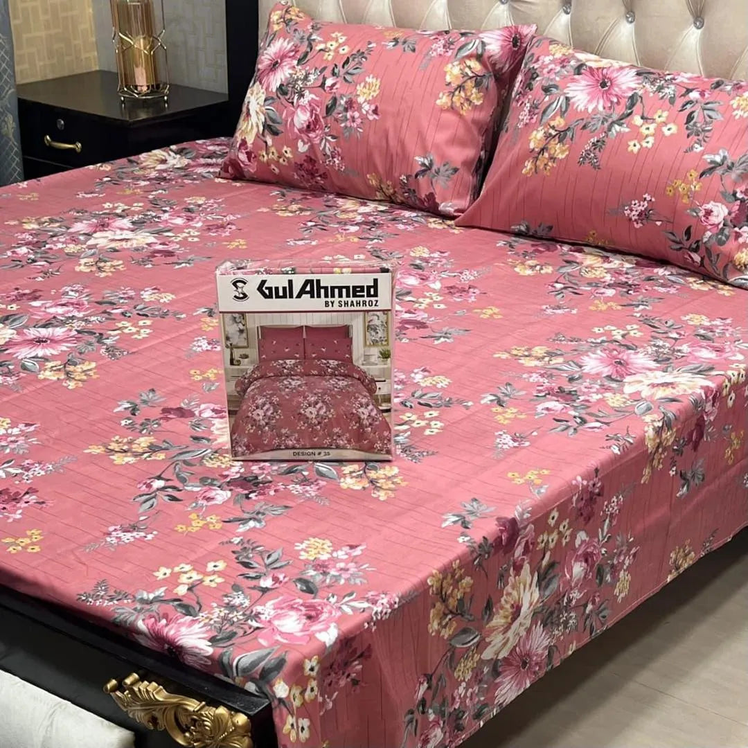 3 Piece Printed Double Bed Sheet Set with Pillow Covers